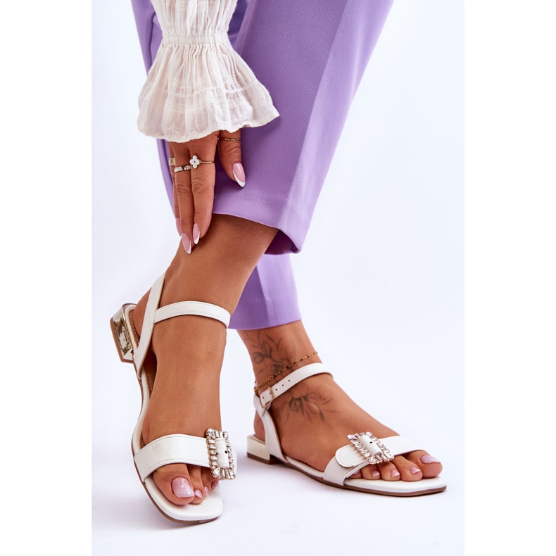 White Mindley Gold Heels Flat Sandals 2