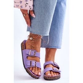 FB2 Women's Sandals On Cork Platform With Stripes Purple Doretta 1