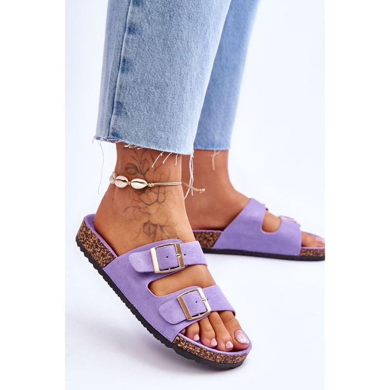 FB2 Women's Sandals On Cork Platform With Stripes Purple Doretta 2
