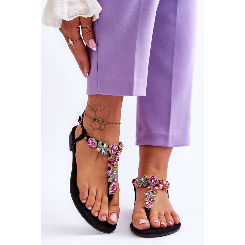 Suede Flip Flops With Stones Black Frency 1