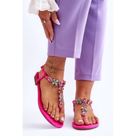 FB2 Pink Suede Flip Flops With Stones Frency 1