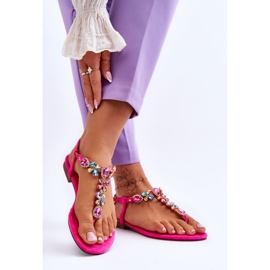 FB2 Pink Suede Flip Flops With Stones Frency 2