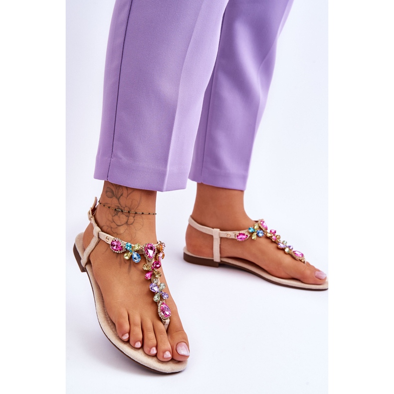 Suede Flip Flops With Stones Beige Frency 2