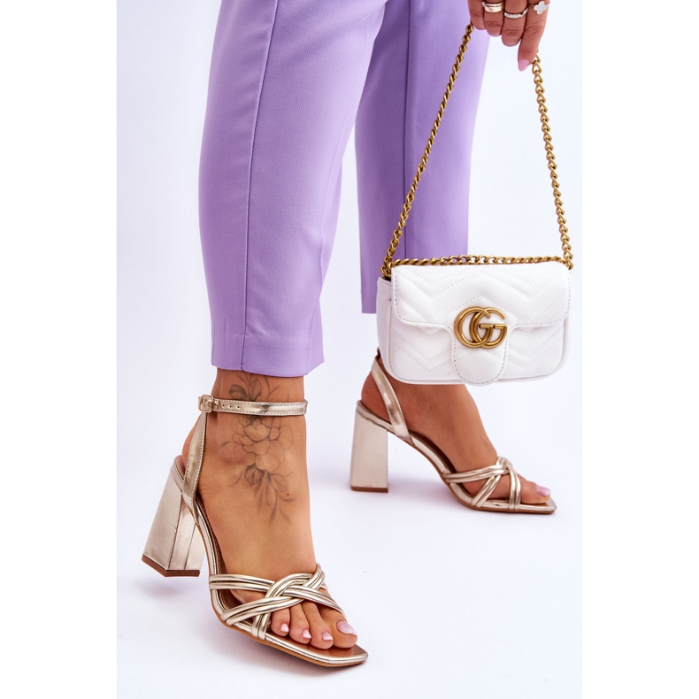 FB2 Classic Leather Sandals On A Heel Golden Bernett 2