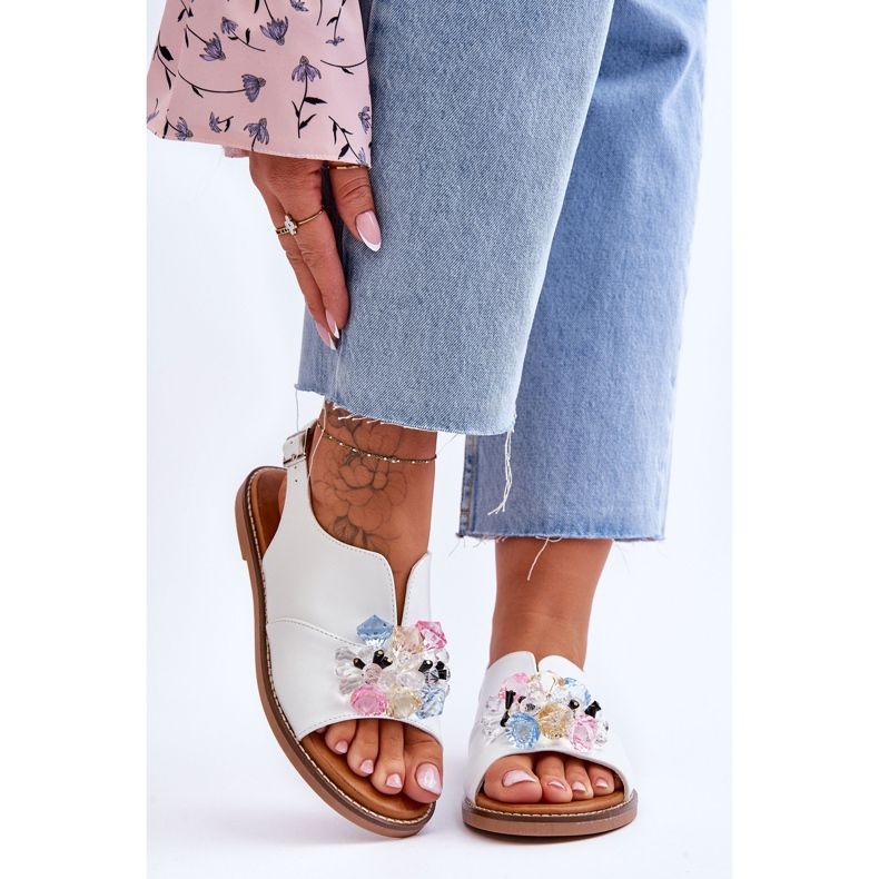 Vinceza Women's Leather Sandals With Stones White Mersea black 1