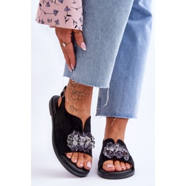 Vinceza Women's Black Mersea Stoned Suede Sandals 1