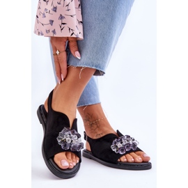 Vinceza Women's Black Mersea Stoned Suede Sandals 2