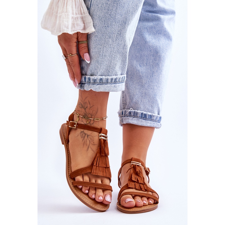 Women's Sandals Flat Suede Boho Brown Lucami 1