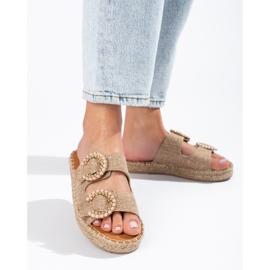 Women's beige Shelovet buckle sliders 2