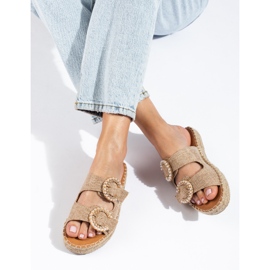 Women's beige Shelovet buckle sliders 1