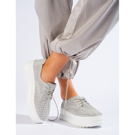 Leather openwork sneakers on a high platform Shelovet silver grey 2