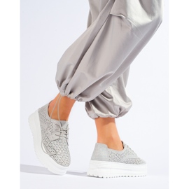 Leather openwork sneakers on a high platform Shelovet silver grey 1