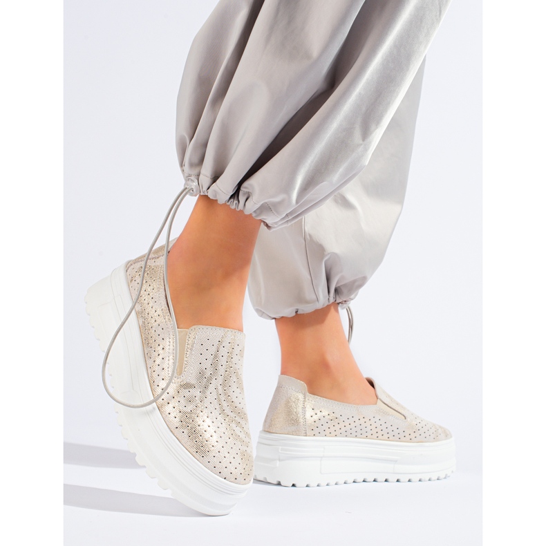 Women's leather slip-on gold shoes Shelovet golden 1 Women's leather slip-on gold shoes Shelovet golden 1