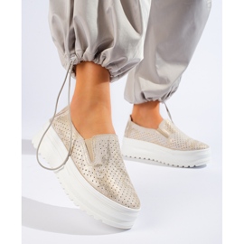 Women's leather slip-on gold shoes Shelovet golden 2 Women's leather slip-on gold shoes Shelovet golden 2