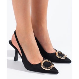 Black suede open heel pumps from Shelovet 2