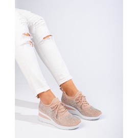 Shelovet pink textile wedge sneakers 1
