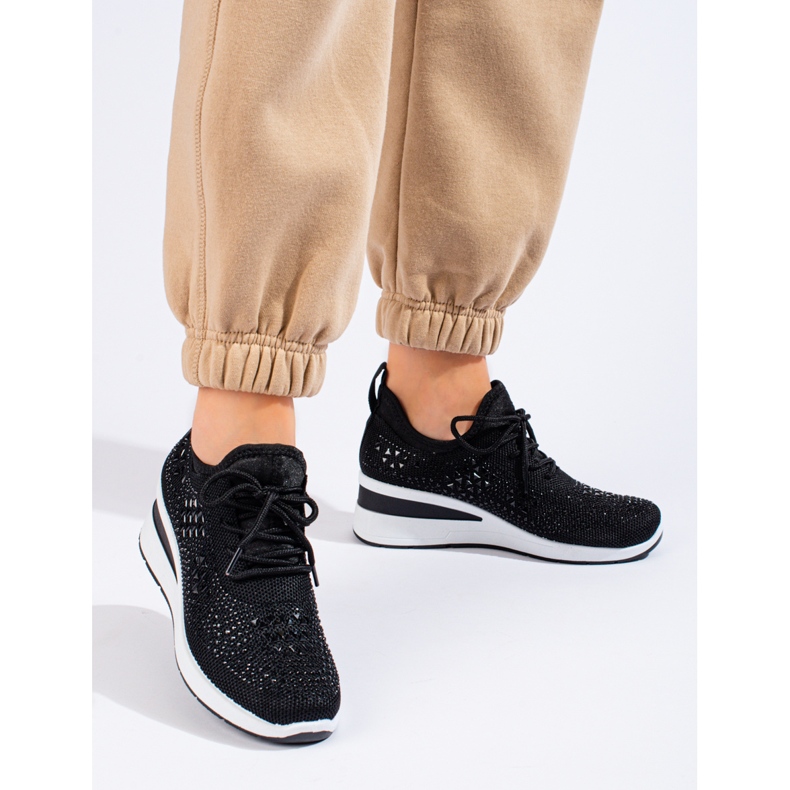 Shelovet black textile wedge sneakers 2