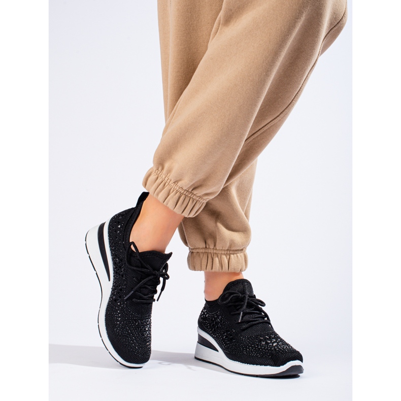 Shelovet black textile wedge sneakers 1