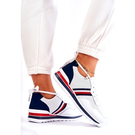 Evento Women's white and navy blue leather sport shoes Jane 3