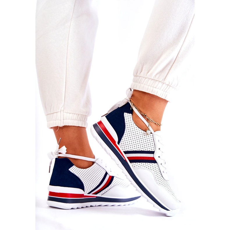 Evento Women's white and navy blue leather sport shoes Jane 3