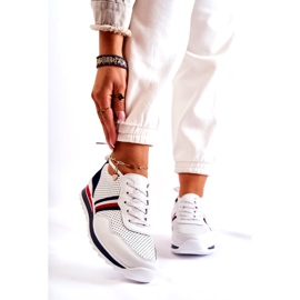 Evento Women's white and navy blue leather sport shoes Jane 1