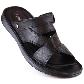 Men's black leather flip-flops sandals T.Sokolski LM20-02 2