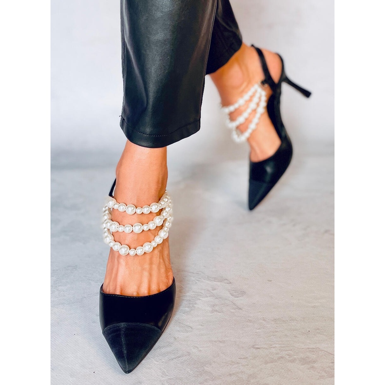 Open heel pumps with Harmony Black pearls 1