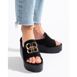 Shelovet black suede wedge slippers 1