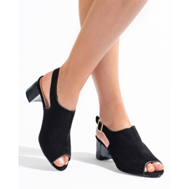 Women's black openwork suede heel sandals Shelovet 1