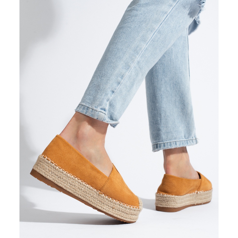 Women's suede espadrilles on the Shelovet camel platform brown 1