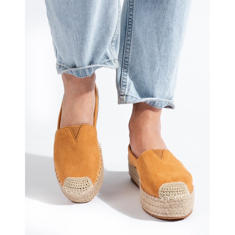 Women's suede espadrilles on the Shelovet camel platform brown 2