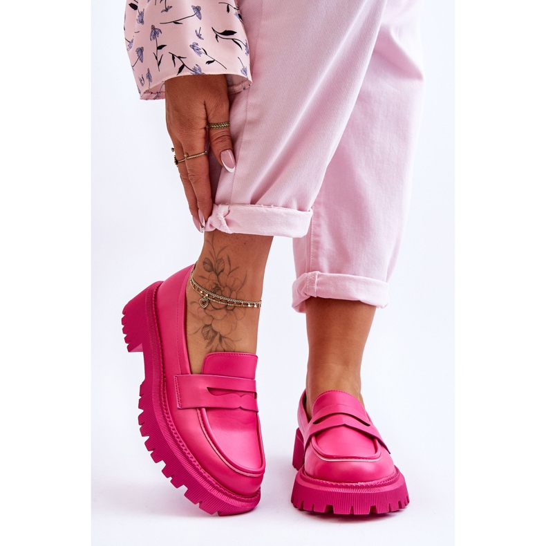 Pink Riverside Leather Slip-On Platform Loafers 1