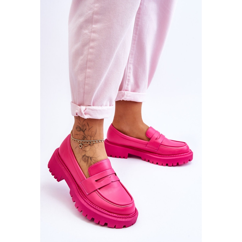 Pink Riverside Leather Slip-On Platform Loafers 2