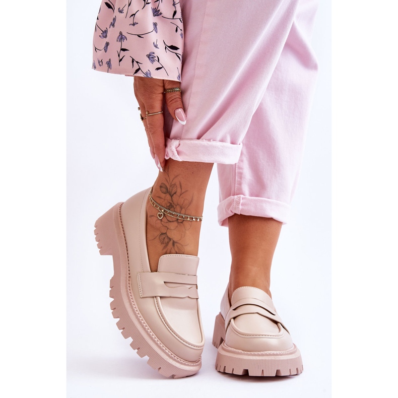 Riverside Beige Leather Platform Slip-On Loafers 1