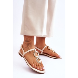 Beige Keep Going Flat Heel Leather Flip Flops 2