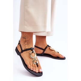 Black Keep Going Flat Heel Flip Flops Leather Sandals 2