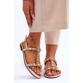 FI1 Women's Suede Sandals With Stones Beige Calabrio 1