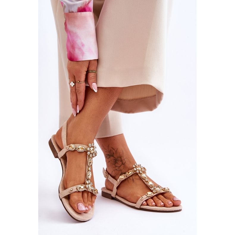 FI1 Women's Suede Sandals With Stones Beige Calabrio 2