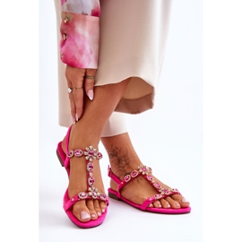 FI1 Women's Suede Sandals With Stones Fuchsia Calabrio pink 2