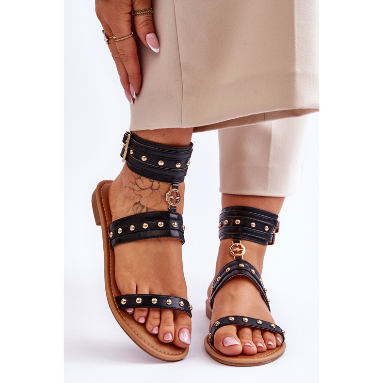Unique Women's Sandals With Studs Black Selina 1