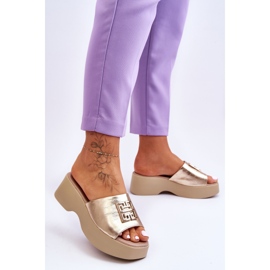 Lemar Women's Leather Platform Slippers With Golden Renna Decoration 2