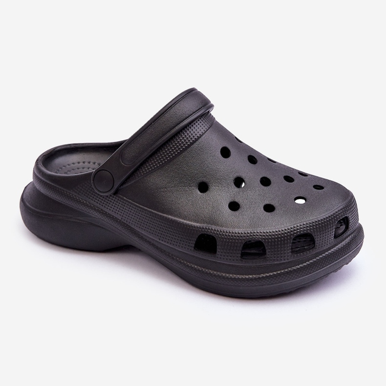 PG2 Foam Slides Crocs On A Chunky Sole Black Katniss 1