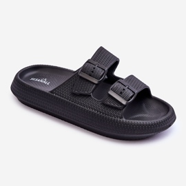 Women's Foam Slippers With Stripes Black Sharmen 1