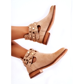 WS1 Women's boots with jets on a flat heel Beige Larino 9