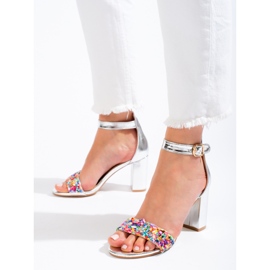 Shelovet silver beaded block sandals 2