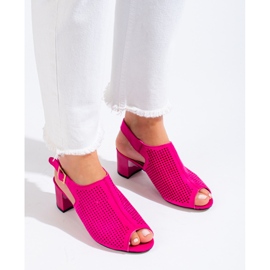 Women's openwork fuchsia suede heel sandals Shelovet pink 1