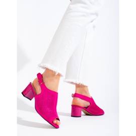 Women's openwork fuchsia suede heel sandals Shelovet pink 2