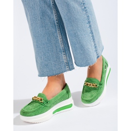 Women's green Shelovet loafers on the platform 1