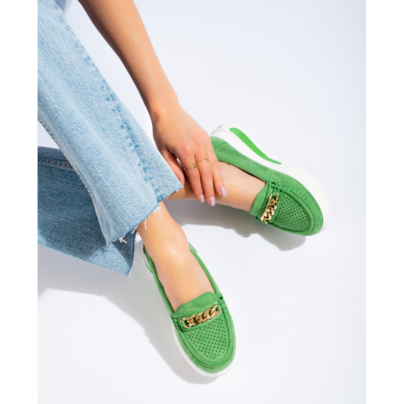 Women's green Shelovet loafers on the platform 2