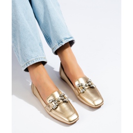 Women's golden loafers with Shelovet embellishment 1